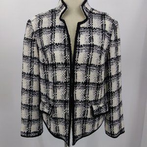 Chicos Size XL Jacket Blazer Black White Silver Hook Eye